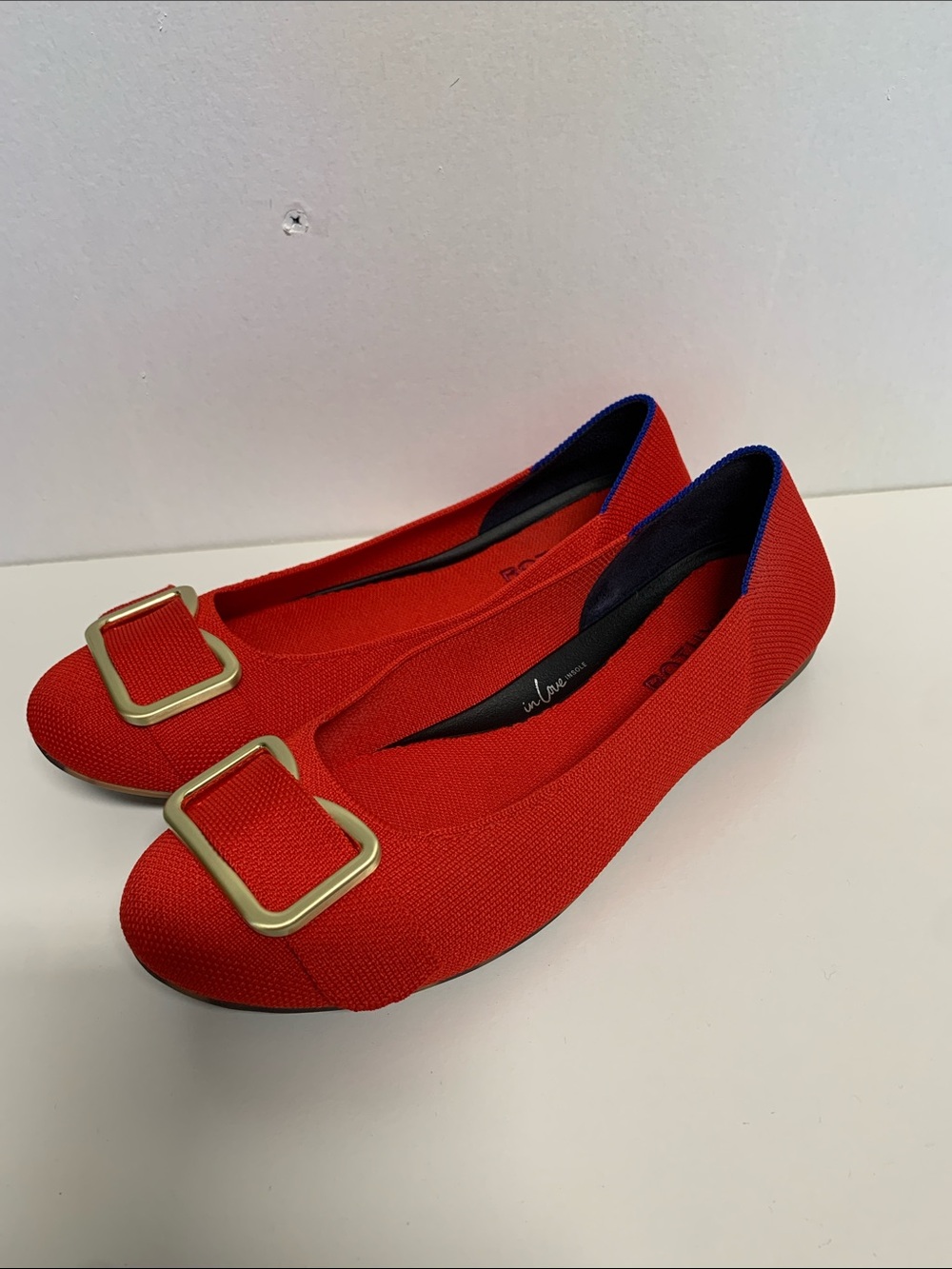 Rothy's Red Flats with Gold Buckle Accent - Picture 3 of 9